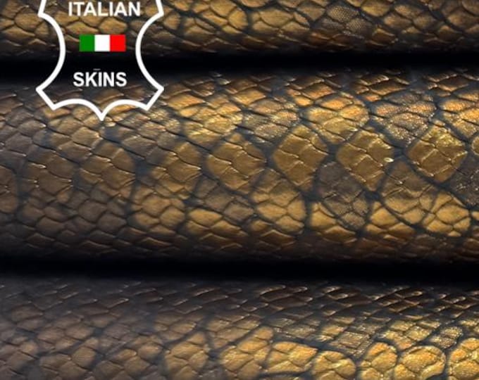 Delivered Duty Paid-METALLIC BRONZE ANTIQUED Snake Scales Print On Italian Calfskin Calf Cow leather skin 7sqf 0.9mm #C6656