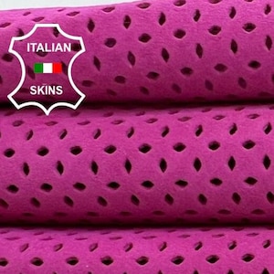Hot PINK FUCHSIA SUEDE Perforated Soft Italian Goatskin Goat Leather hide hides skin skins 4+sqf 1.0mm #C2121