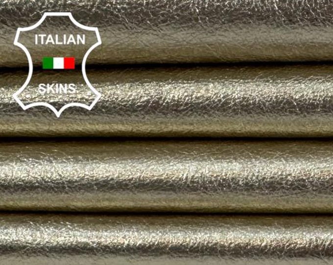 Delivered Duty paid - METALLIC PLATINUM CRINKLED Thin Soft Italian Lamb leather skin 5+sqf 0.5mm #Z288