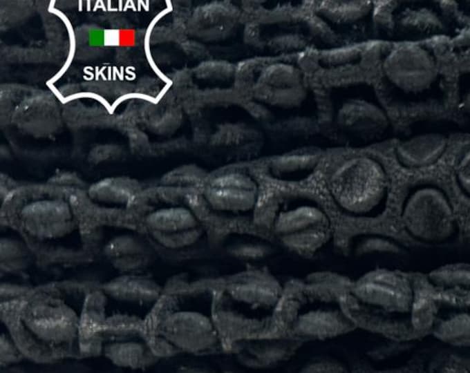 BLACK WASHED TEXTURED Perforated Print On Vegetable Tan Thick Soft Italian Lambskin Sheep Lamb leather pack 7 hides total 35+sqf 2.4mm C5856