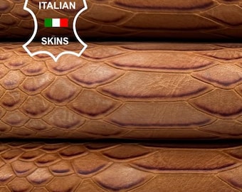 Free FedEx & Duties - TAN BROWN SNAKE Print On Soft Italian Calf leather skin 8+sqf 0.8mm #C6790