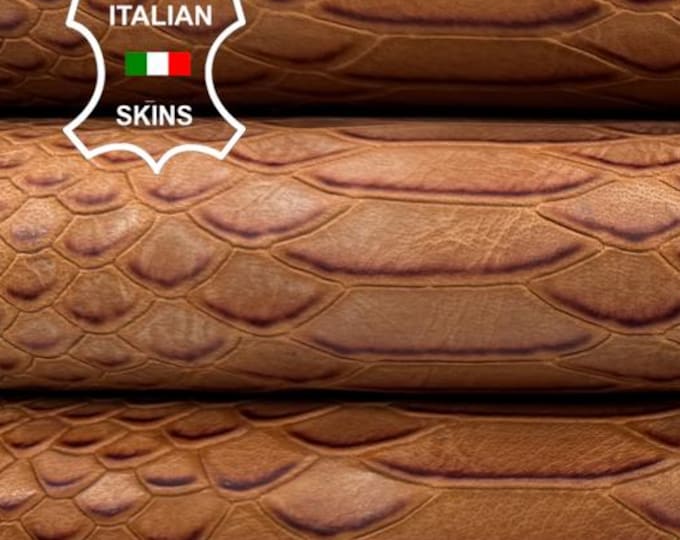 Delivered Duty Paid-TAN BROWN SNAKE Print On Soft Italian Calf leather skin 8+sqf 0.8mm #C6790