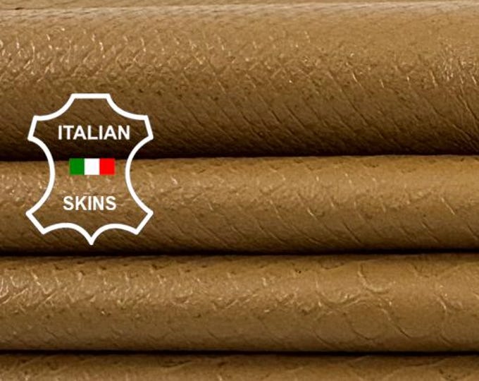 Delivered Duty paid - SAND BROWN SNAKE Embossed Gold Pearlised On Thin Soft Italian lamb leather 9sqf 0.5mm #Z517