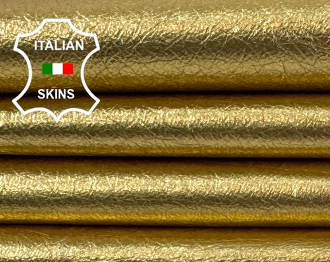 Delivered Duty paid - METALLIC GOLD CRINKLED Soft Italian Lamb leather skin 6+sqf 0.7mm #Z258