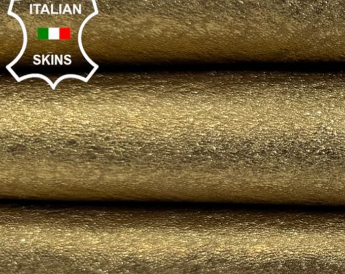 Delivered Duty Paid-METALLIC OLD GOLD Crinkled Soft Italian Goat leather skin 3+sqf 1.0mm #C7033