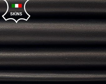 Delivered Duty Paid-BLACK FULL GRAIN Aniline Soft Italian Lamb leather pack 2 skins total 10+sqf 0.7mm #C7022
