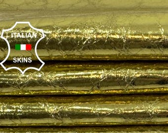 METALLIC GOLD CRINKLED Shiny Thin Soft Italian Goat leather skin 5+sqf 0.4mm #Z435