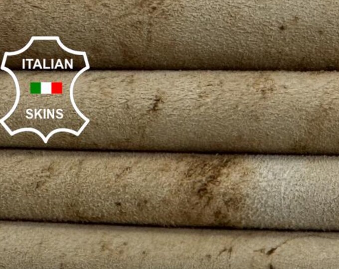 Delivered Duty paid - DIRTY BEIGE SUEDE Thin Soft Italian Lamb leather skin 3sqf 0.6mm #Z73
