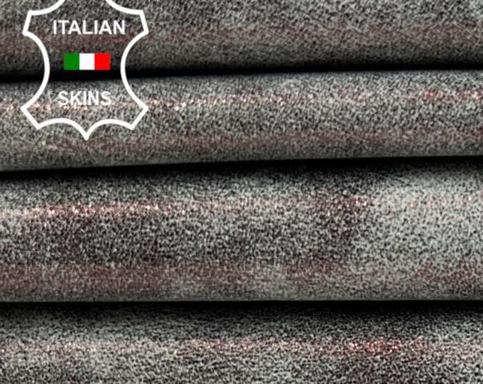 METALLIC RED WINE Shimmer On Grey Distressed Vintage Look Soft Italian Goatskin Goat leather pack 2 hides skins total 8+sqf 0.8mm #C3981