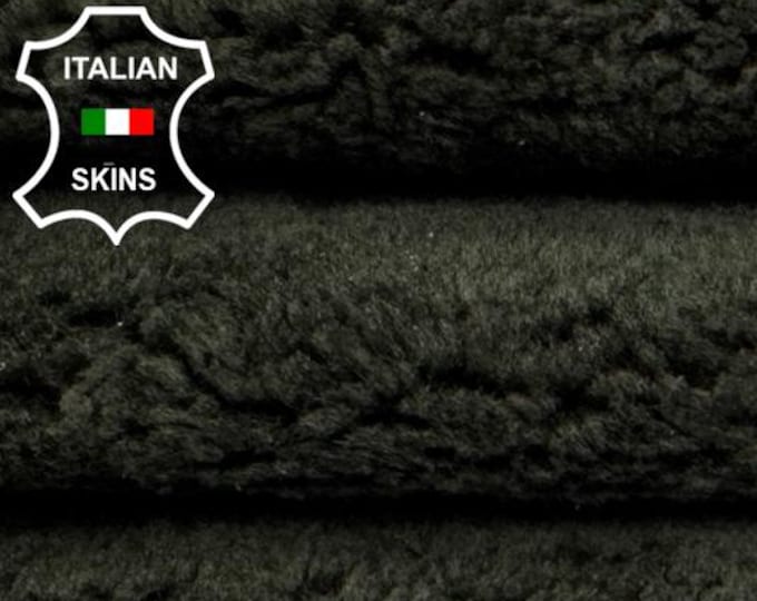 Delivered Duty paid - OLIVE GREEN Hair On sheepskin On Vintage Mahogany Brown shearling fur hairy sheep Italian leather 5sqf 22"x33" #C7790