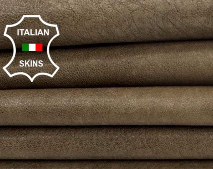Delivered Duty paid - WASHED OLIVE BROWN Vegetable Tan Vintage Look Thick Soft Italian Goat leather pack 3 skins total 18sqf 1.2mm #Z202