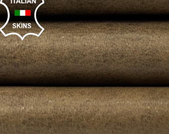 OLIVE BROWN ANTIQUED Vintage Look Vegetable Tan Soft Italian Lambskin Sheep Lamb leather hide hides skin skins 6sqf 0.8mm #C6012
