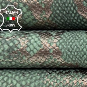METALLIC GUNMETAL Snake Print On MINT Green Italian Calf leather skin 7+sqf 0.7mm #C6737