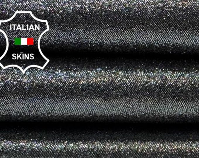 METALLIC GUNMETAL SHIMMER Print On Black Thick Italian Goat leather skin 3+sqf 1.1mm #C7462