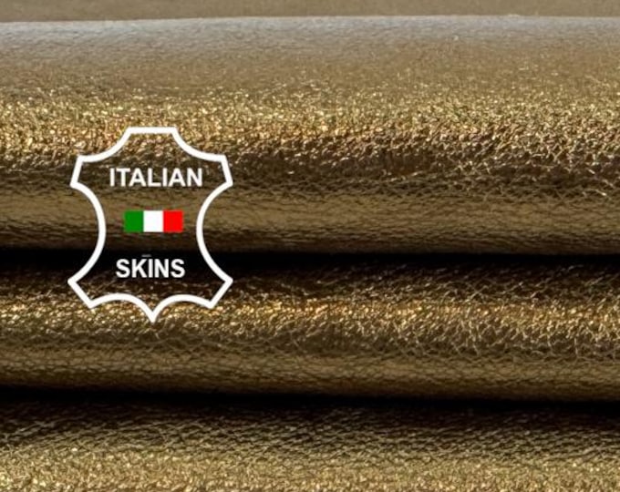 Delivered Duty paid - METALLIC BRONZE ROUGH Thin Soft Italian Goat leather skin 3+sqf 0.6mm #Z287