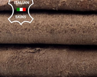 VERY USED BROWN Vintage Look Soft Italian Lambskin Sheep Lamb leather pack 2 hides skins total 12sqf 0.8mm #C6337