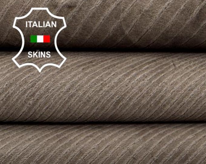 Delivered Duty paid - WASHED WALNUT ANTIQUED Lines Print Vegetable Tan Soft Italian Lamb Leather skin 4sqf 0.9mm #Z113