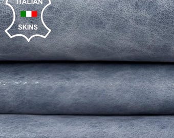 Delivered Duty Paid-LIGHT DENIM BLUE Vintage Look Vegetable Tan Italian Lamb leather skin 6+sqf 0.8mm #C6875