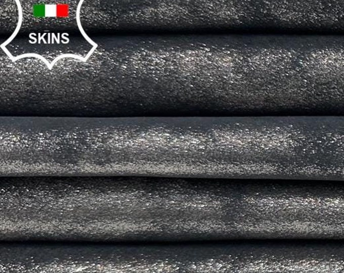 METALLIC SILVER SHIMMER Antiqued Thick Soft Italian Goatskin Goat Leather pack 2 hides skins total 10+sqf 1.1mm #C2776
