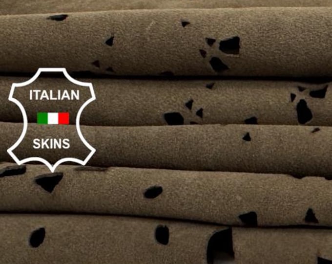 Free FedEx & Duties - BROWN SUEDE LASER perforated Soft Italian Lamb leather skin 3sqf 0.7mm #Z536