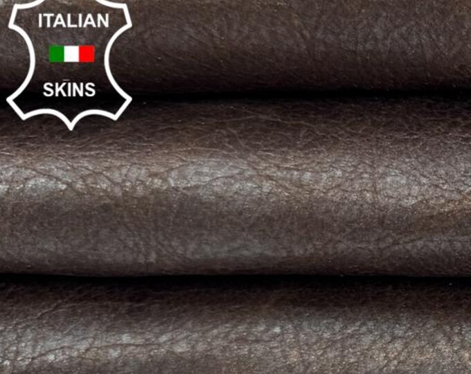 Delivered Duty Paid-SILVER BROWN CRACKED Crinkled Vintage Look Thin Italian Goat leather skin 5+sqf 0.6mm #C6870