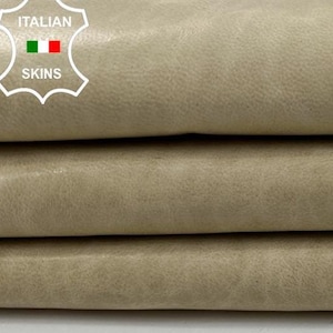 BEIGE WAXY CRINKLED Vintage Look Thin Soft Italian Lambskin Sheep Lamb Leather hide hides skin skins 4sqf 0.5mm #C2997