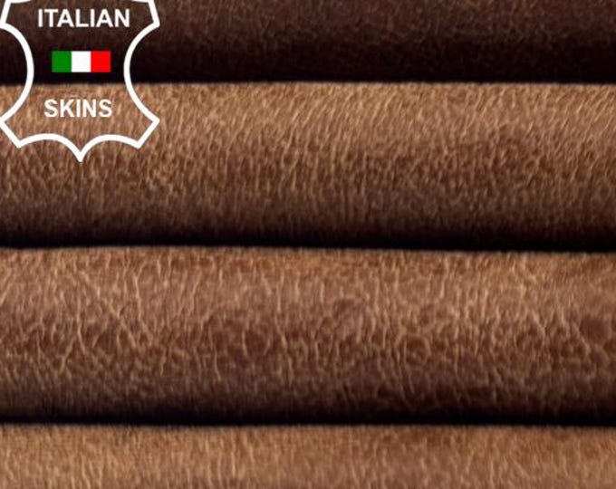 COGNAC BROWN CRACKED Vintage Look Soft Italian Lambskin Sheep Lamb leather hide hides skin skins 8sqf 0.9mm #C6342