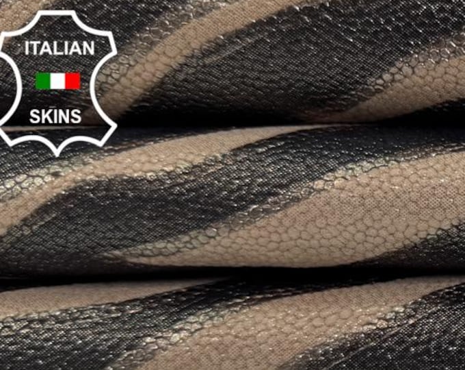 Delivered Duty Paid-BEIGE SHIMMER ZEBRA Print On Italian Calf leather skin 7+sqf 0.7mm #C6887