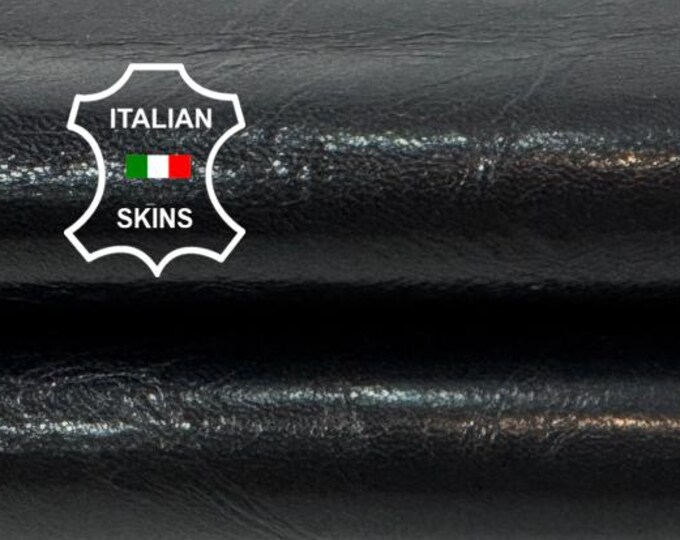 Delivered Duty paid - BLACK SHINY CRINKLED Tomaia Strong Italian Goat leather skin 2+sqf 0.8mm #Z220