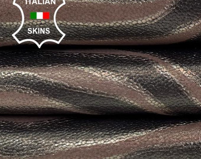 Delivered Duty Paid-LIGHT TAUPE BROWN Shimmer Zebra Print On Italian Calf leather skin 8sqf 0.8mm #C6897