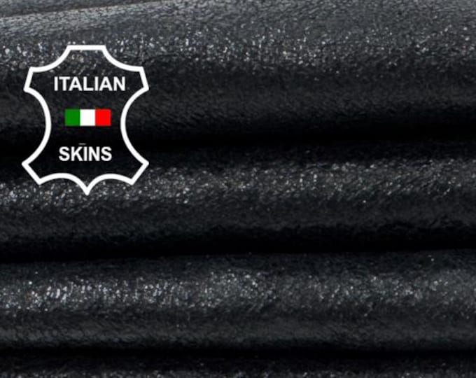 Delivered Duty paid - BLACK CRACKED ROUGH Vintage Look Soft Italian Lamb leather skin 9+sqf 0.9mm #Z209