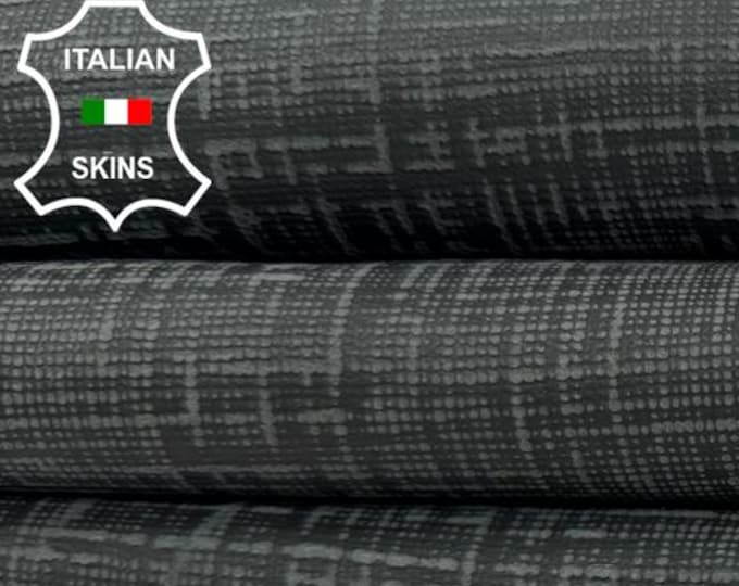 Delivered Duty paid - PETROL GREY PRINTED Textured Vintage Look Italian Lamb leather skin 4+sqf 1.0mm #Z394
