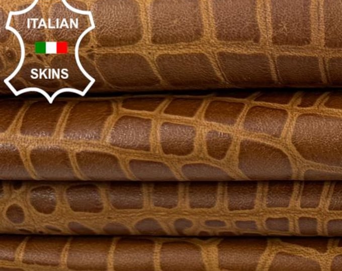 Free FedEx & Duties - BROWN CROCODILE PRINT On Vintage Look Soft Italian Lamb leather skin 9sqf 1.0mm #Z554