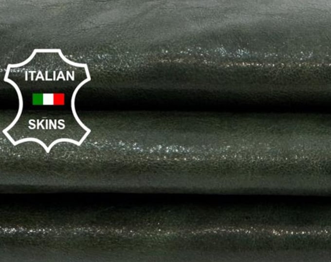 Delivered Duty paid - BOTTLE GREEN RUSTIC Antiqued Vegetable Tan Vintage Look Italian Goat leather skin 4+sqf 1.0mm #Z55