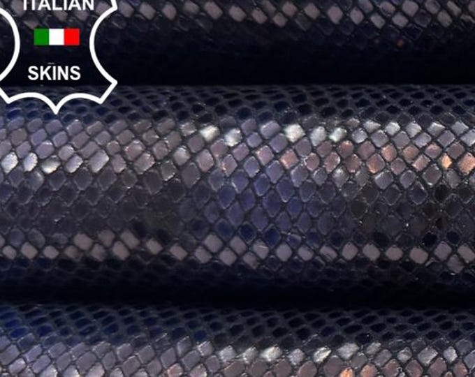 Delivered Duty Paid-DARK BLUE PYTHON Snake Print On Italian Calfskin Cow Calf leather skin 8sqf 1.0mm #C6651