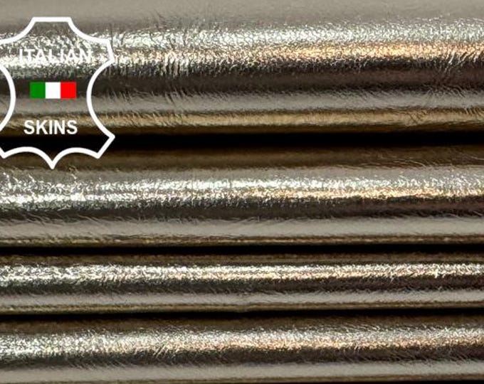 Delivered Duty paid - METALLIC PLATINUM CRINKLED On Brown Thin Soft Italian Lamb leather pack 2 skins total 8+sqf 0.6mm #C7618