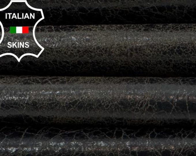 Delivered Duty paid - DARK OLIVE SHINY Cracked Vintage Look Thick Soft Italian Lamb leather skin 9sqf 1.1mm #C7888