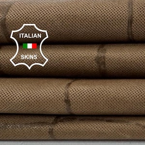 Delivered Duty paid - BROWN MICRO PINHOLES Crocodile Print On Vegetable Tan Thin Soft Italian Lamb leather skin 7sqf 0.6mm #Z204