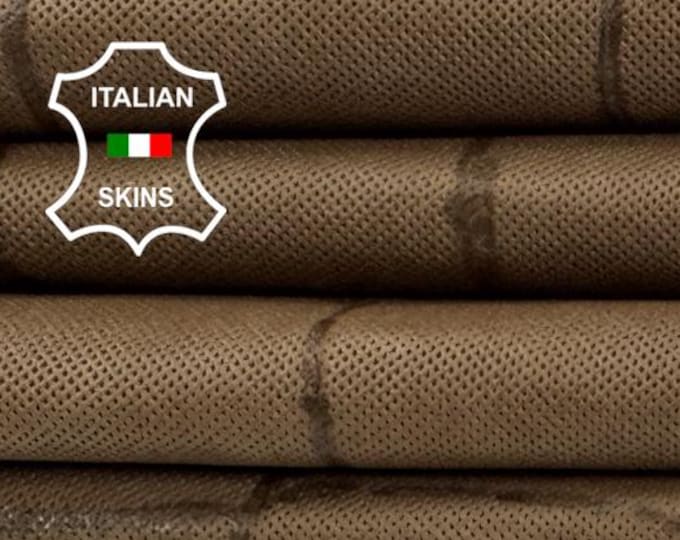 Delivered Duty paid - BROWN MICRO PINHOLES Crocodile Print On Vegetable Tan Thin Soft Italian Lamb leather skin 7sqf 0.6mm #Z204
