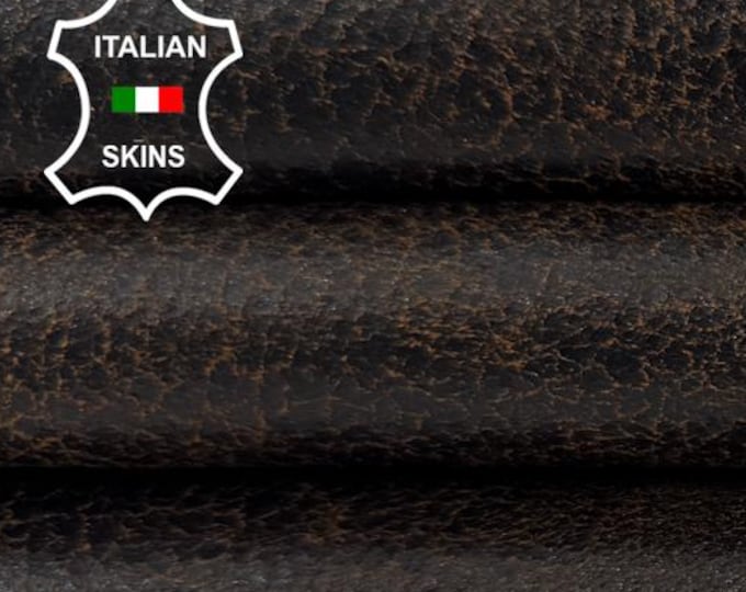 Delivered Duty Paid-BROWN ANTIQUED CRACKED Vintage Look Vegetable Tan Soft Italian Lamb leather skin 5+sqf 0.9mm #C6977