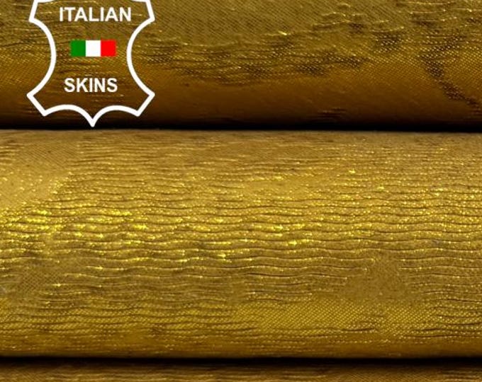 Delivered Duty Paid-METALLIC YELLOW PRINTED On Vegetable Tan Thick Italian Calf leather skin 11+sqf 1.1mm #C6671