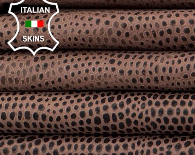 Delivered Duty paid - BROWN LIZARD REPTILE Print On Vintage Look Thin Soft Italian Lamb leather pack 6 skins total 25sqf 0.6mm #Z36