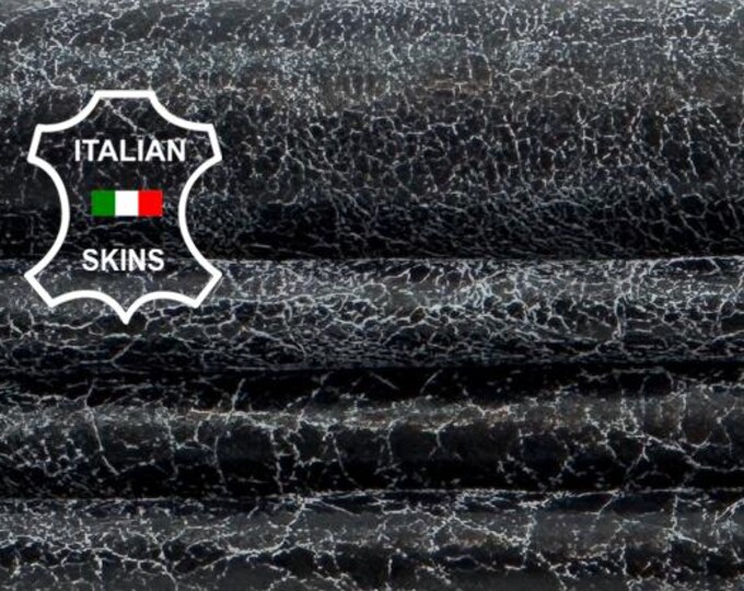 Delivered Duty paid - VERY DARK BROWN Cracked Shiny Vintage Look Thin Soft Italian Lamb leather skin 5sqf 0.4mm #Z298