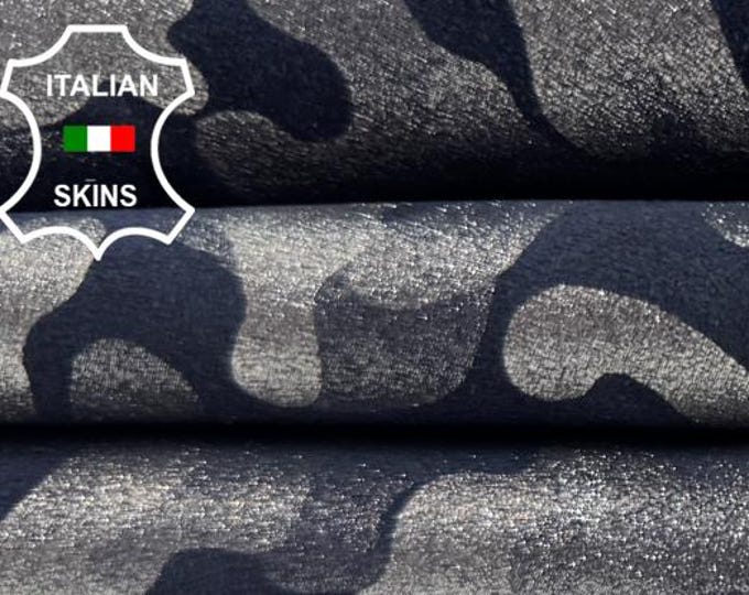 PEARLISED SILVER CAMOUFLAGE Print On Dark Blue Thick Soft Italian Calfskin Calf Cow Leather hide hides skin skins 8sqf 1.2mm #C6399