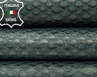 Free FedEx & Duties - DARK GREEN SNAKE Print On Soft Italian Calf leather pack 2 skins total 14sqf 0.8mm #C6788