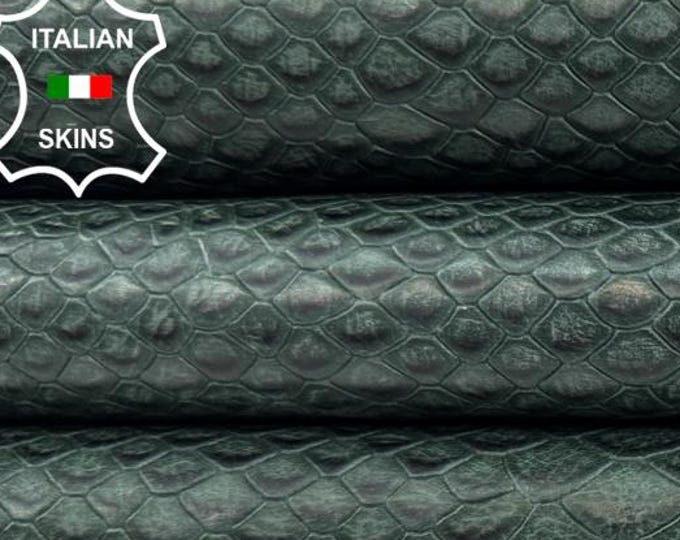 Delivered Duty Paid-DARK GREEN SNAKE Print On Soft Italian Calf leather pack 2 skins total 14sqf 0.8mm #C6788
