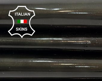 PATENT OLIVE ANTIQUED Shiny Strong Italian Calf leather pack 2 skins total 5sqf 0.9mm #Z487