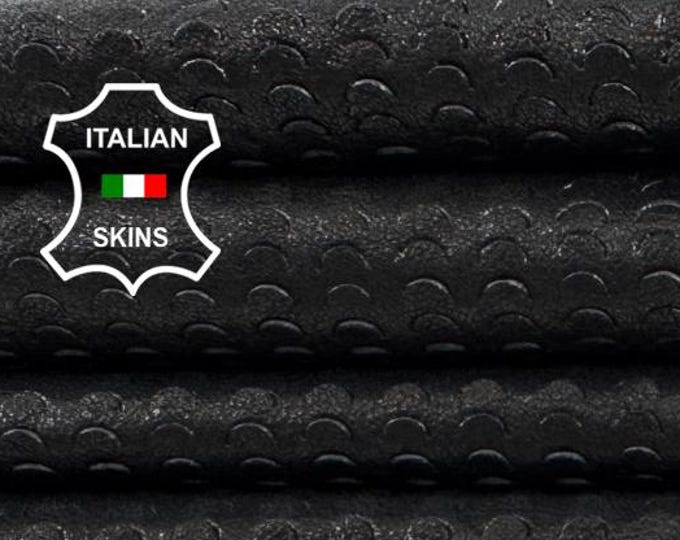 Delivered Duty paid - BLACK PERFORATED TEXTURED Soft Italian Lamb leather skin 9+sqf 0.7mm #Z130
