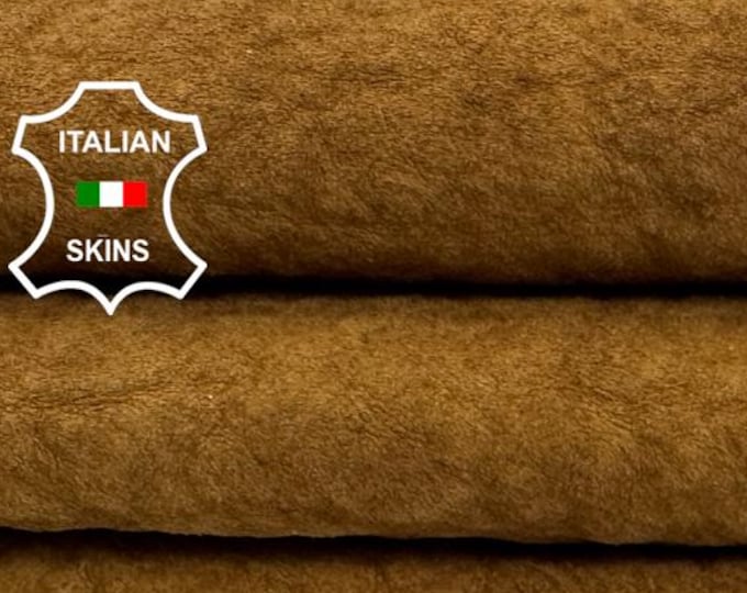 Delivered Duty paid - NATURAL BROWN WASHED Backed Wool Vntage Look Thin Italian Lamb leather skin 3+sqf #Z316