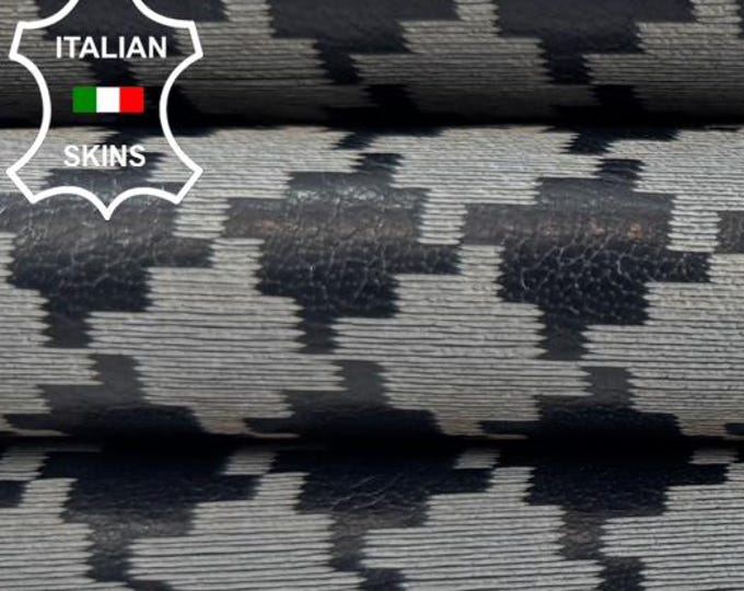 Delivered Duty Paid-GREY On BLUE Pied De Poule Laser Engraved Thick Italian Calf leather skin 4+sqf 1.1mm #C6899